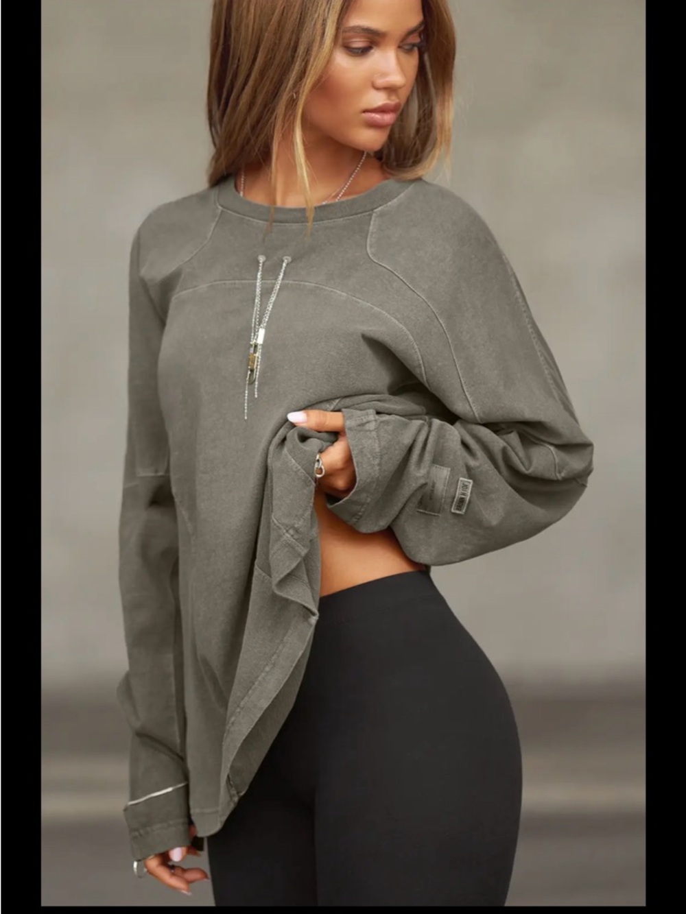 Joah Brown Vintage Panel Long Sleeve Washed Green Crewneck Sweatshirt Size S/M